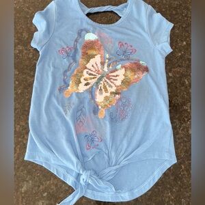 Blue T-Shirt with color-flip Sequin Butterfly  Design